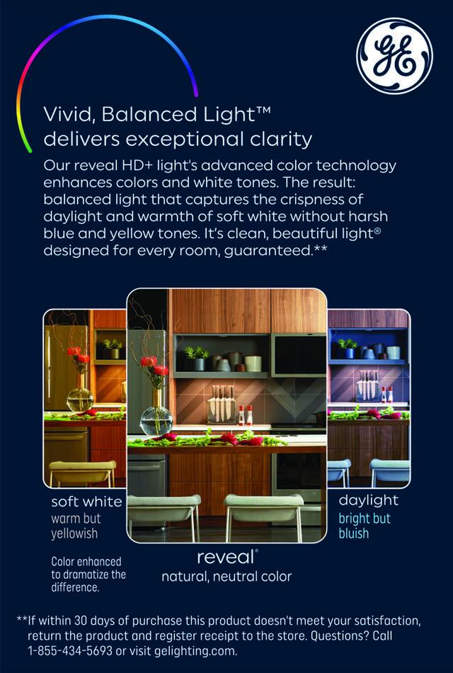 GE Reveal HD+ LED 40 Watt Replacement, Reveal, G16.5 Vanity - Globe Bulbs (2 Pack)