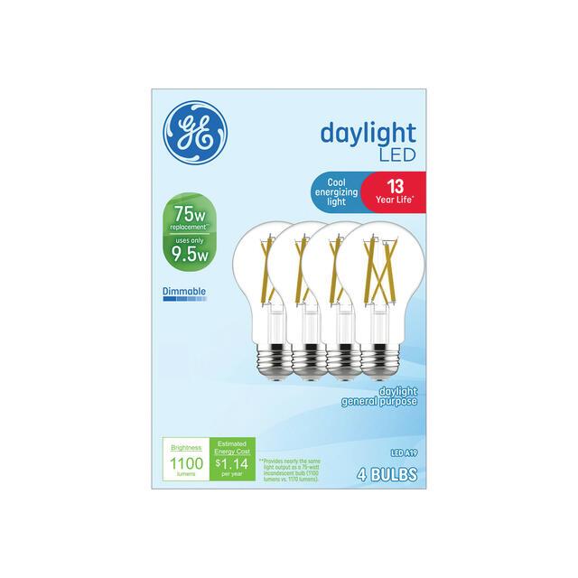 GE LED Light Bulbs, A19 General Purpose Bulbs, 75 Watt Replacement, Daylight (4 Pack)