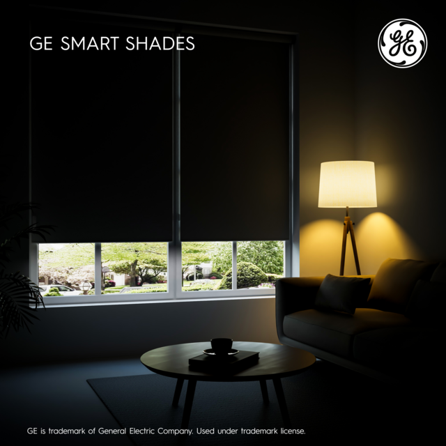 GE Smart Shade, Motorized Window Blind with Matter & Remote Control, Easy Install, White Hardware, Blackout Grey Fabric, Quiet Operation, 34” Width, Adjustable Length, 1 Shade