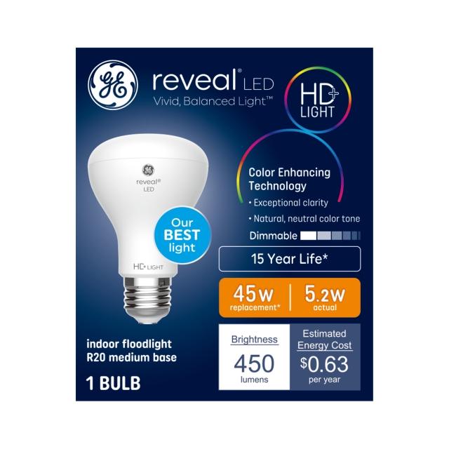 GE Reveal HD+ LED 45 Watt Replacement, Reveal, R20 Indoor Floodlight Bulb (1 Pack)
