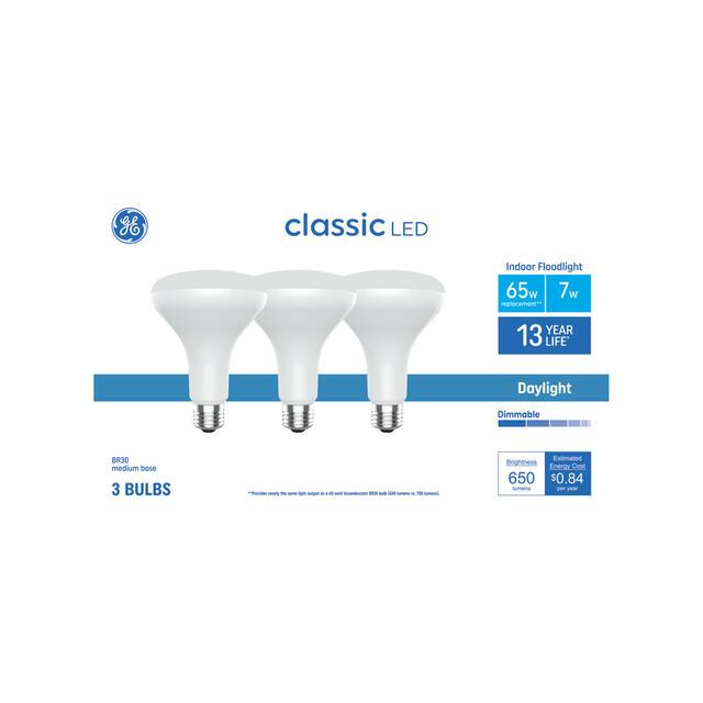 GE Classic BR30 LED Light Bulbs, Indoor Floodlight Bulbs, 65 Watt Replacement, Daylight (3 Pack)