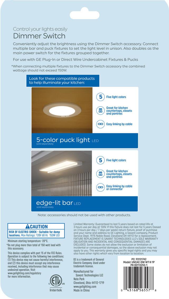 GE Undercabinet Dimmer Switch Light Control Accessory, 1-Pack
