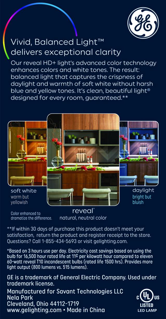 GE Reveal HD+ LED 60 Watt Replacement, Reveal, T10 Deco - Tubular Bulbs (2 Pack)