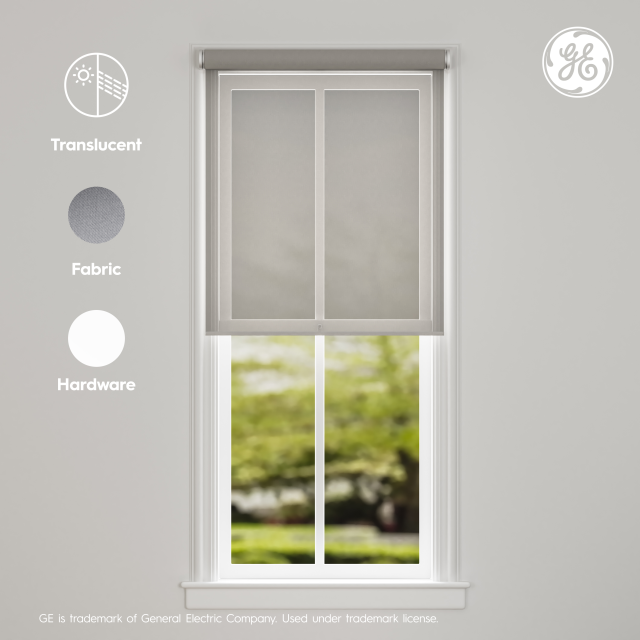 GE Smart Shade, Motorized Window Blind with Matter & Remote Control, Easy Install, White Hardware, Translucent Grey Fabric, Quiet Operation, 38” Width, Adjustable Length, 1 Shade