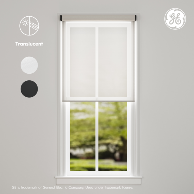 GE Smart Shade, Motorized Window Blind with Matter & Remote Control, Easy Install, Black Hardware, Translucent White Fabric, Quiet Operation, 38” Width, Adjustable Length, 1 Shade