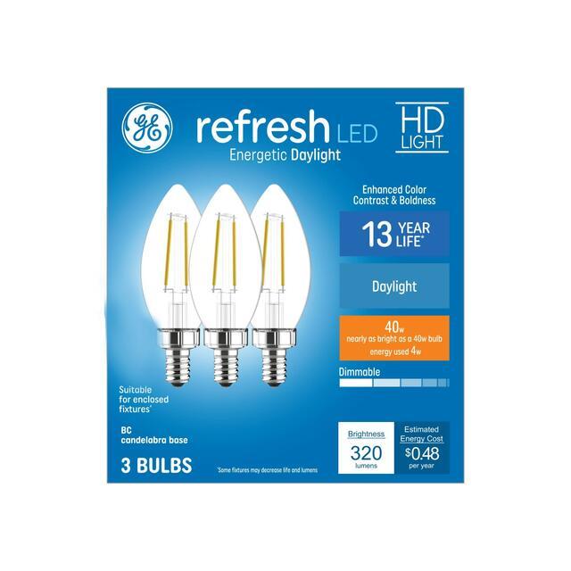 GE Refresh HD LED 40 Watt Replacement, Daylight, B11 Deco - Candle Bulbs (3 Pack)