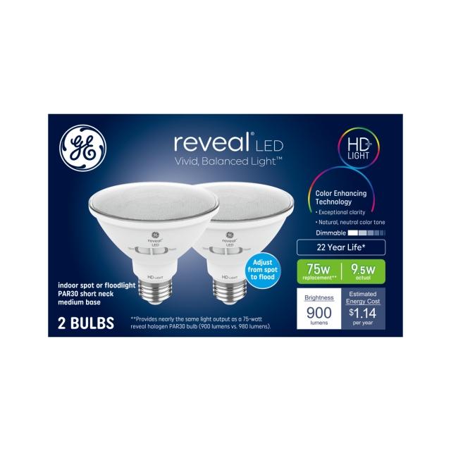 GE Reveal HD+ LED 75 Watt Replacement, Reveal, PAR30 Indoor Floodlight Bulbs (2 Pack)
