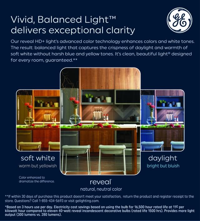 GE Reveal HD+ LED 40 Watt Replacement, Reveal, B11 Deco - Candle Bulbs (3 Pack)