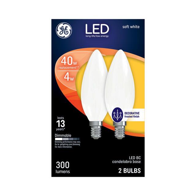 GE Classic LED 40 Watt Replacement, Soft White, B11 Deco - Candle Bulbs (2 Pack)