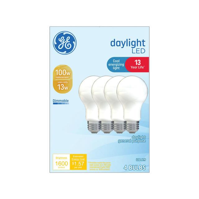 GE LED Light Bulbs, A19 General Purpose Bulbs, 100 Watt Replacement, Daylight (4 Pack)