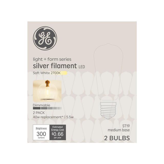 GE Light + Form Silver Filament Soft White 40W ST19 (2 bulbs)