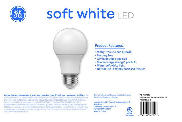 GE Basic LED 60 Watt Replacement, Soft White, A19 General Purpose Bulbs (8 Pack)