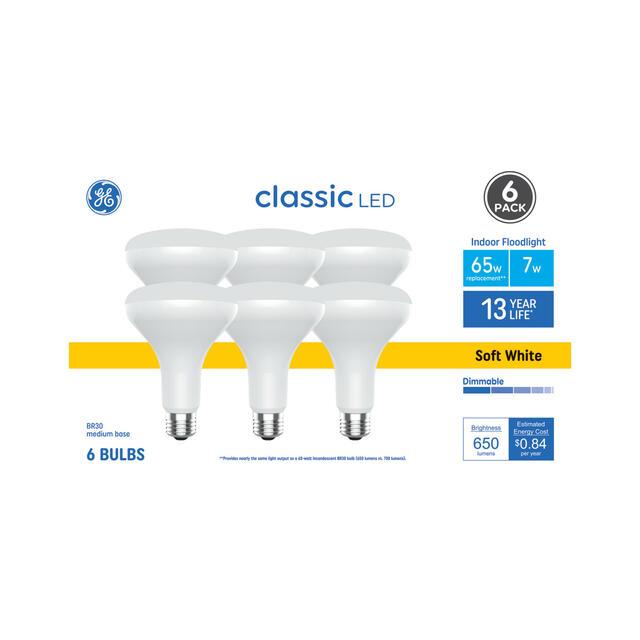 GE Classic LED 65 Watt Replacement, Soft White, BR30 Indoor Floodlight Bulbs (6 Pack)