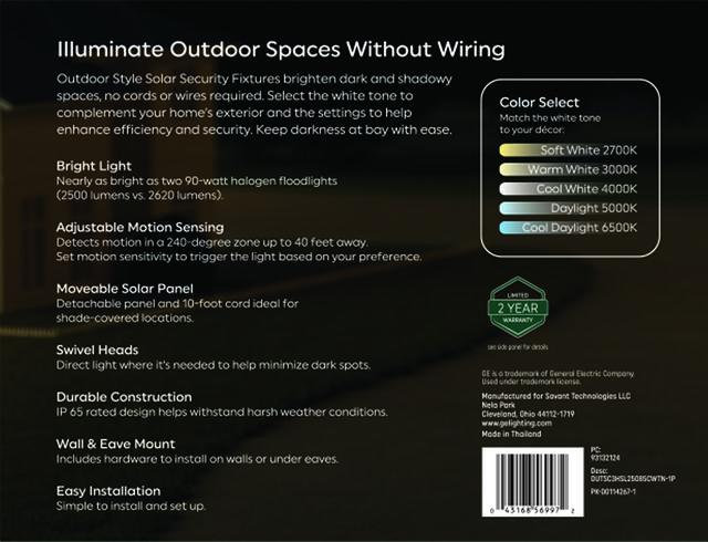 GE Outdoor Security Flood Lights, Adjustable 3-Head Light with Motion & Dusk to Dawn Sensor, Solar Light, 2500 Lumens