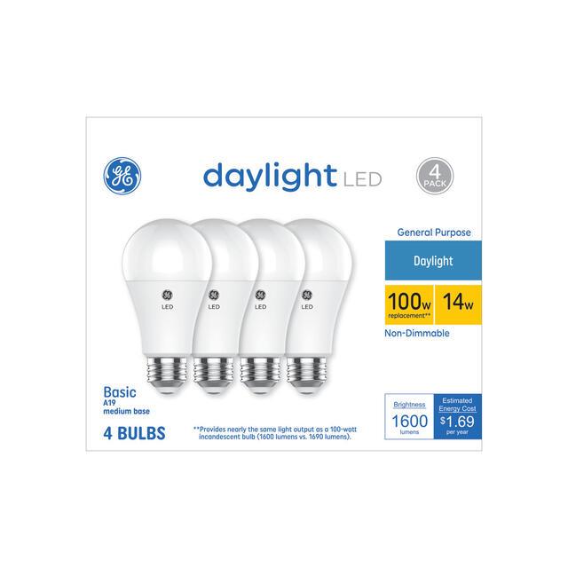 GE Basic LED 100 Watt Replacement, Daylight, A19 General Purpose Bulbs (4 Pack)