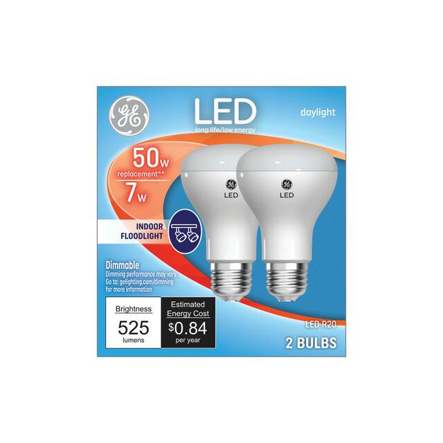 GE LED Light Bulbs, R20 Indoor Floodlight Bulbs, 50 Watt Replacement, Daylight (2 Pack)