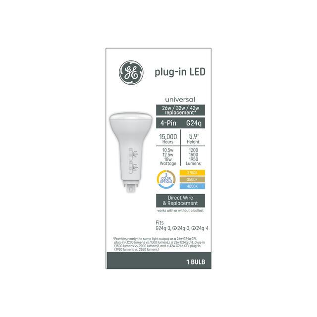 GE Plug-In LED T25 Light Bulb, 26W/32W/42W Replacement, 4-Pin G24q Base, Color Select (1 Pack)
