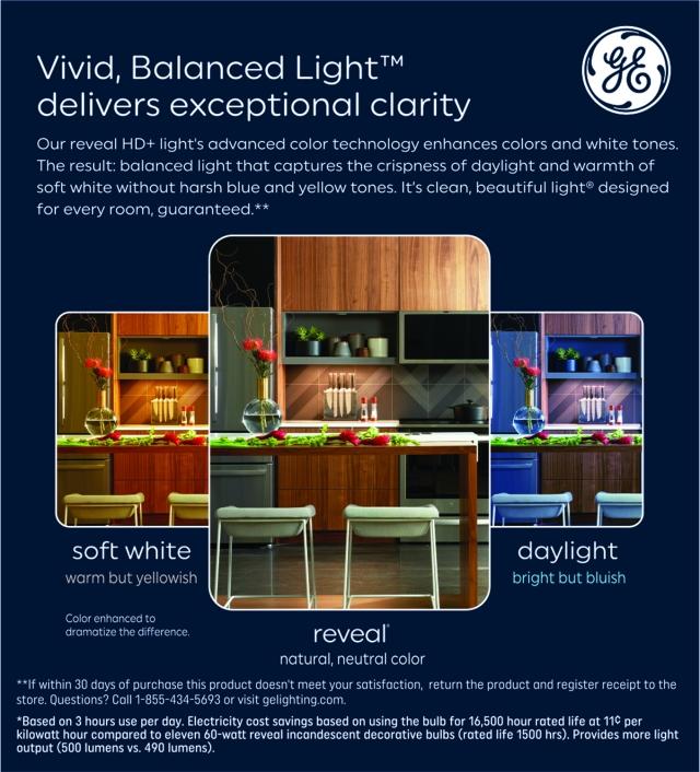 GE Reveal HD+ LED 60 Watt Replacement, Reveal, B11 Deco - Candle Bulbs (3 Pack)