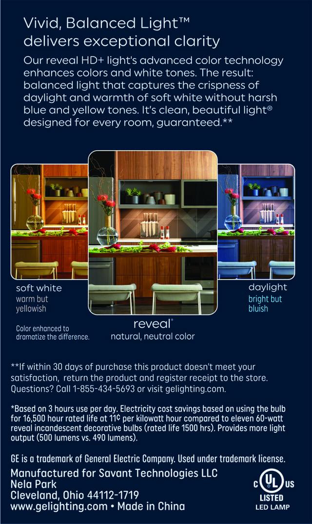 GE Reveal HD+ LED 60 Watt Replacement, Reveal, B11 Deco - Candle Bulbs (2 Pack)