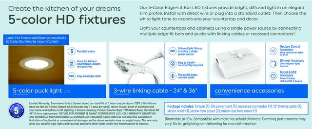 GE Edge-Lit Undercabinet Bar LED Light, 5 Color Select, 12-in, 1-Pack