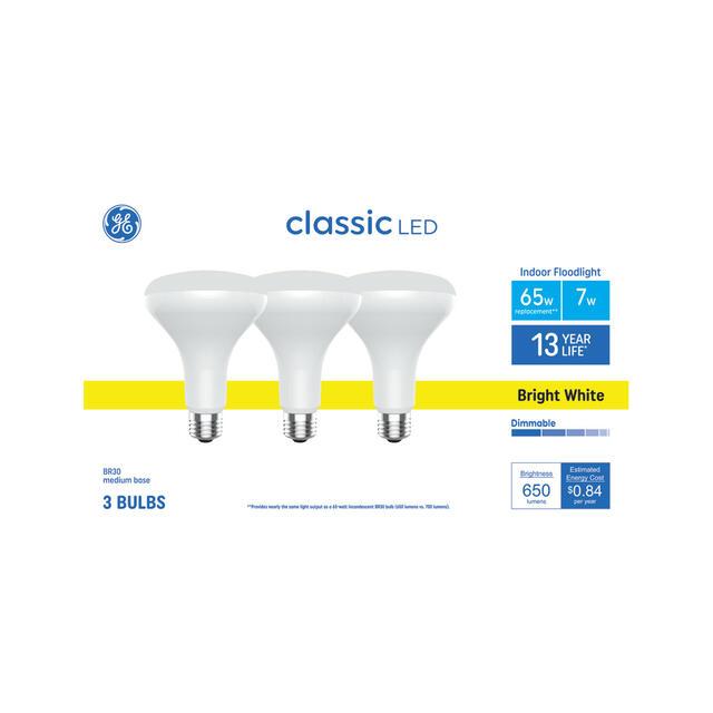 GE Classic LED 65 Watt Replacement, Bright White, BR30 Indoor Floodlight Bulbs (3 Pack)