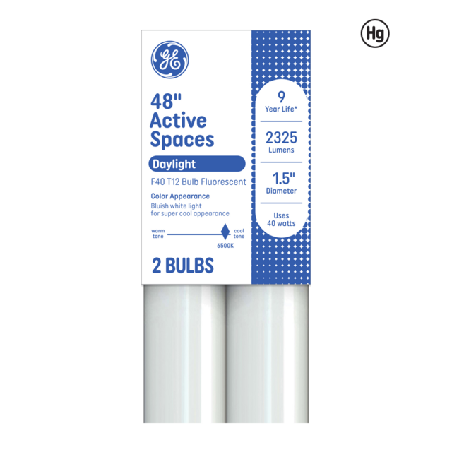 GE Daylight 40 Watt 48 Inch T12 G13 Base Fluorescent Tube 2 Pack