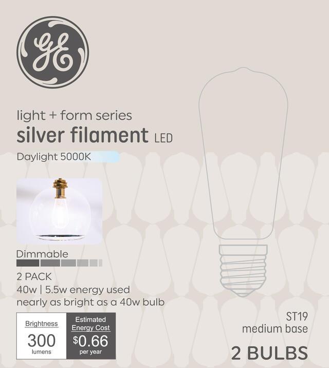 GE Light + Form Silver Filament Daylight 40W ST19 (2 pack)