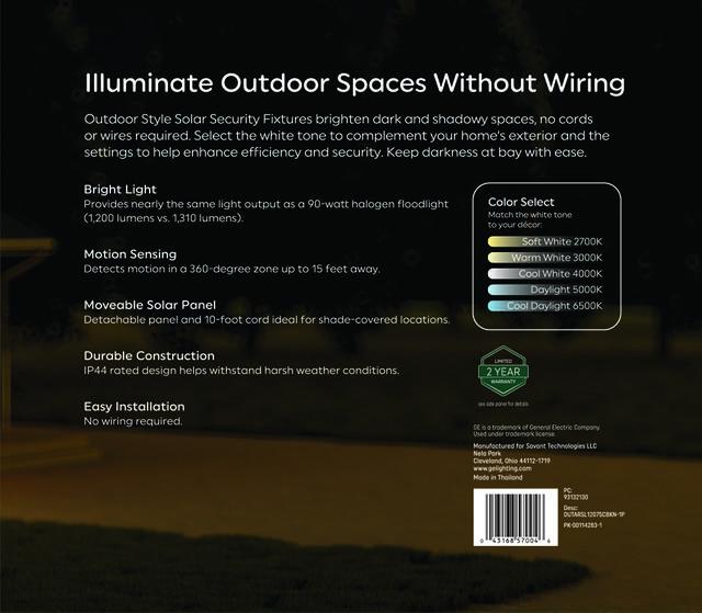 GE Outdoor Security Area Light, Motion & Dusk to Dawn Sensor, Solar Light, 1200 Lumens