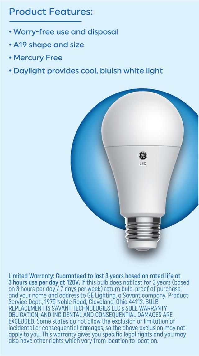 GE Basic LED 100/70/30 Watt Replacement, Daylight, A19 3-Way Bulbs (1 Pack)