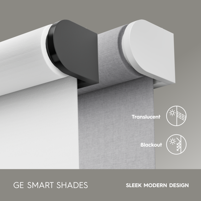 GE Smart Shade, Motorized Window Blind with Matter & Remote Control, Easy Install, White Hardware, Blackout Grey Fabric, Quiet Operation, 34” Width, Adjustable Length, 1 Shade