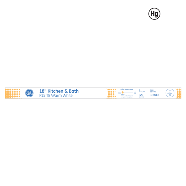 GE Warm White 15 Watt 17.72 Inch T8 G13 Base Fluorescent Tube 1 Pack