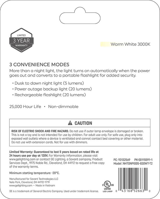 GE LED Power Outage Night Light, Battery Backup, Dusk to Dawn (1-Pack)