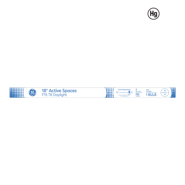 GE Daylight 15 Watt 17.72 Inch T8 G13 Base Fluorescent Tube 1 Pack