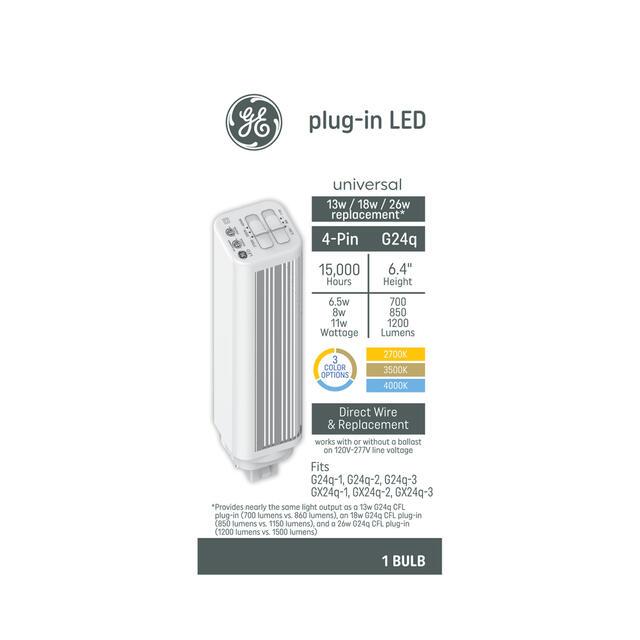 GE Plug-in LED Light Bulb, 13W/18W/26W replacement, 4-Pin G24q Base, Color Select (1 Pack)