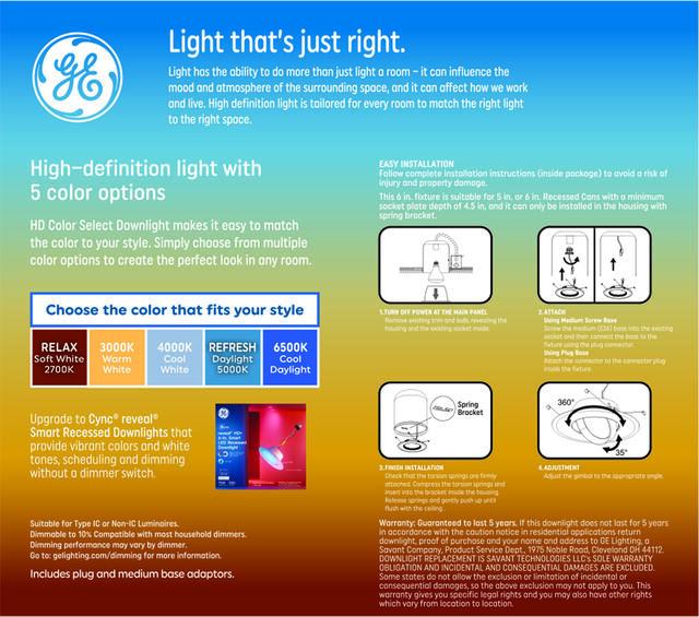 GE Color Select LED HD Light 75 Watt Replacement, RS48 (RS6) Indoor Floodlight Downlight Fixture (1 Pack)