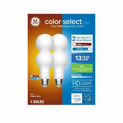 GE Color Select LED 75 Watt Replacement, A19 General Purpose Bulbs (4 Pack)