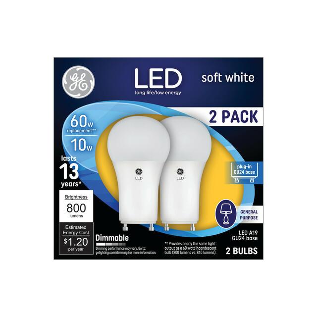 GE Classic LED 60 Watt Replacement, Soft White, A19 General Purpose Bulbs (2 Pack)