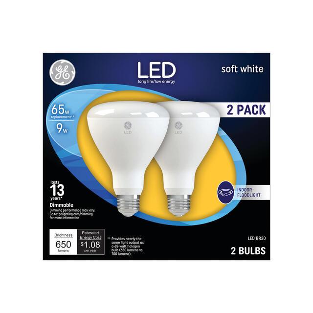 GE Classic LED 65 Watt Replacement, Soft White, BR30 Indoor Floodlight Bulbs (2 Pack)