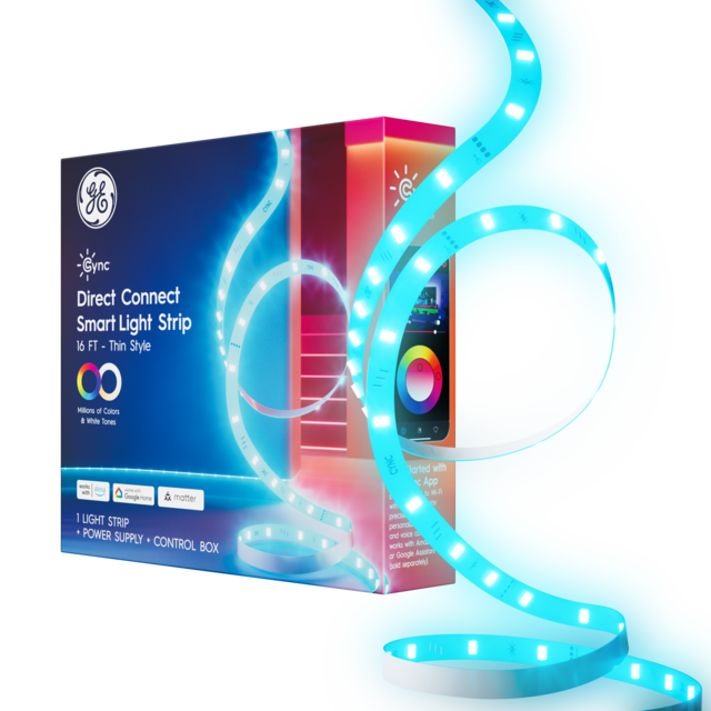 GE Cync Direct Connect Smart LED Color Changing Light Strip, Matter Compatible, 16ft, 1pk