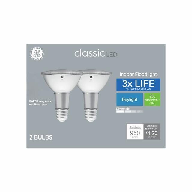 GE Classic PAR30L LED Light Bulbs, Indoor Floodlight Bulbs, 75 Watt Replacement, Daylight (2 Pack)
