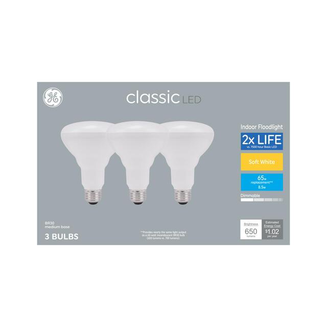 GE Classic LED 65 Watt Replacement, Soft White, BR30 Indoor Floodlight Bulbs (3 Pack)