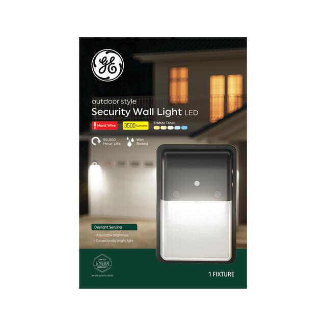 GE Outdoor Security Wall Light, Dusk to Dawn Sensor, Hardwired, Adjustable Brightness, 3500 Lumens