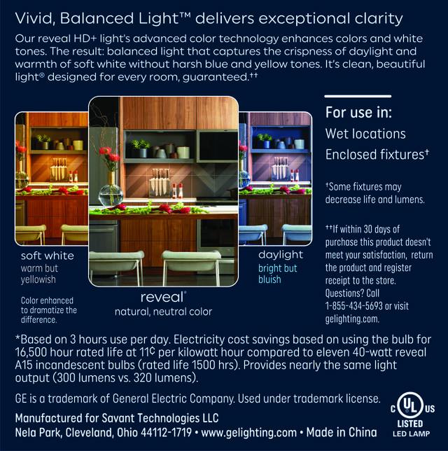 GE Reveal HD+ LED 40 Watt Replacement, Reveal, A15 Ceiling Fan Bulbs (2 Pack)