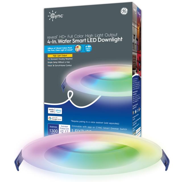 GE CYNC dévoile la plaquette LED intelligente HD+ Full Color High Light Output, 4 pouces, fonctionne avec Amazon Alexa et Google Assistant, Bluetooth et Wi-Fi (1 Enabled Pack)