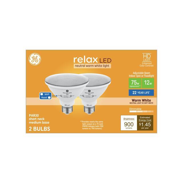 GE Relax HD PAR30 LED Light Bulbs, Indoor Floodlight Bulbs, 75 Watt Replacement, Warm White (2 Pack)