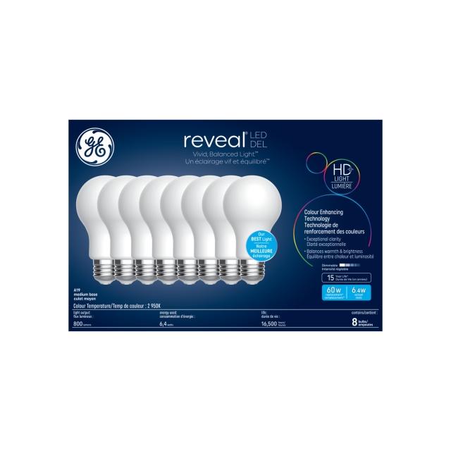 GE Reveal HD+ LED 60 Watt Replacement, Reveal, A19 General Purpose Bulbs (8 Pack)