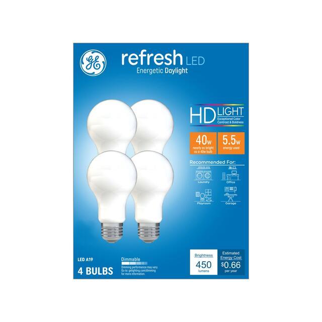 GE Refresh HD LED 40 Watt Replacement, Daylight, A19 General Purpose Bulbs (4 Pack)