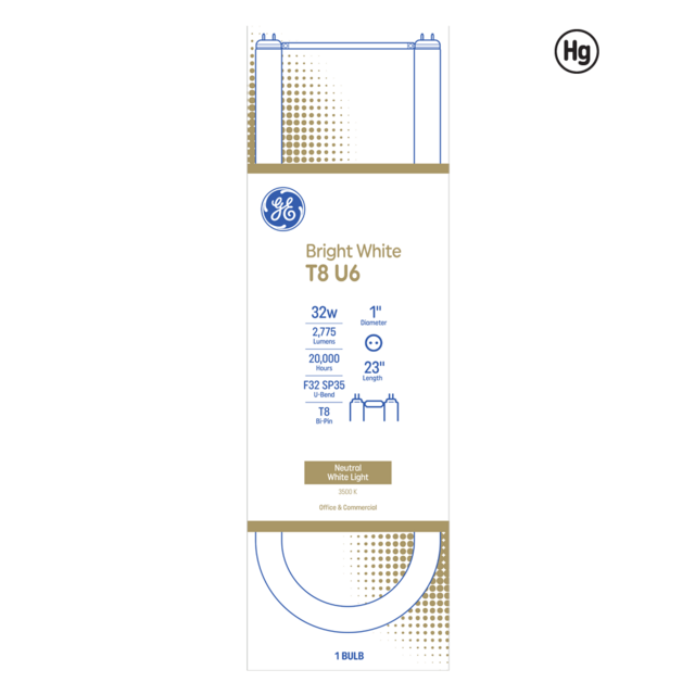 GE Bright White 32 Watt 6 Inch T8 2G13 Base Fluorescent Tube 1 Pack