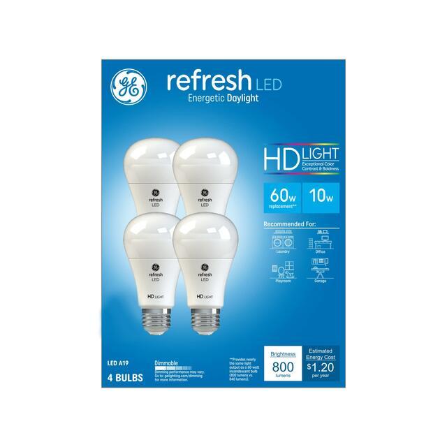 GE Refresh HD LED 60 Watt Replacement, Daylight, A19 General Purpose Bulbs (4 Pack)