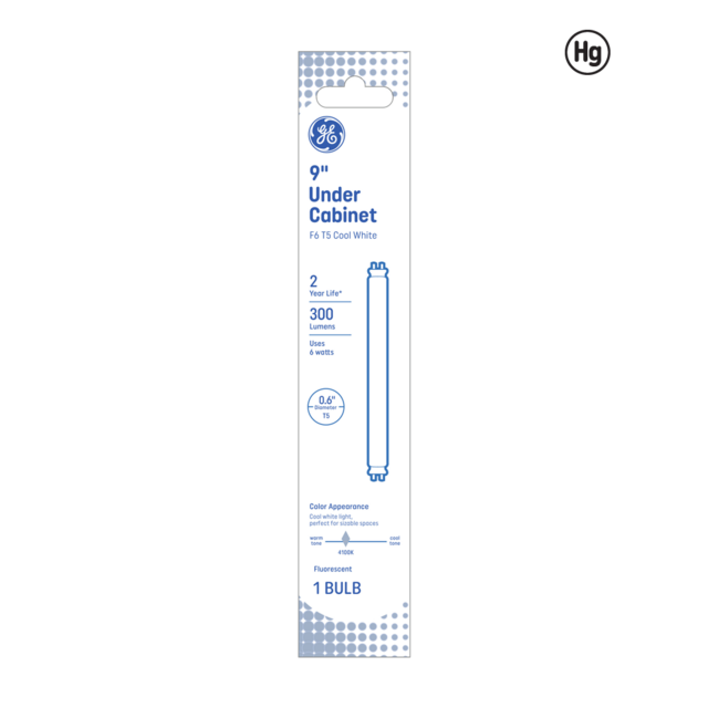 GE Cool White 6 Watt 8.86 Inch T5 G5 Base Fluorescent Tube 1 Pack